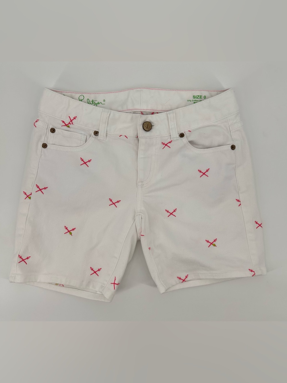 Women’s Lilly Pulitzer white Martini Swords Denim Shorts Size 0 EUC stretch